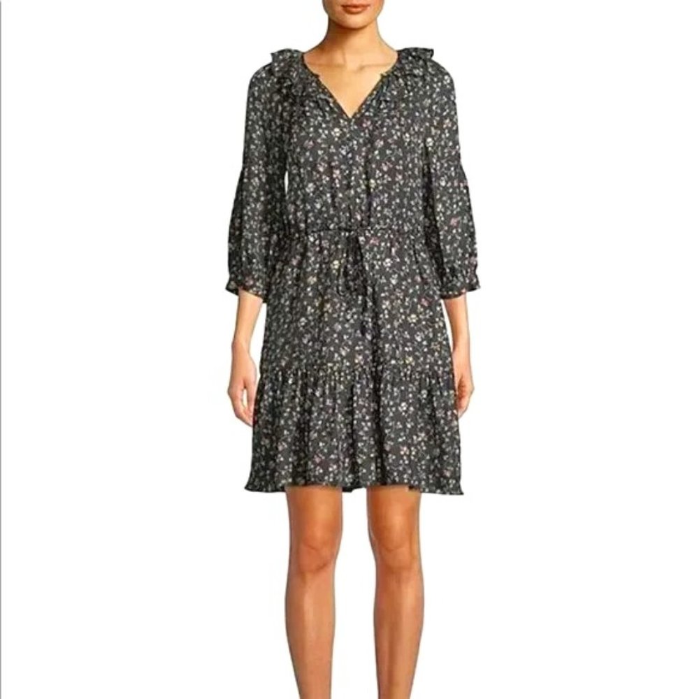 Rebecca Taylor Size 4 Silk Dress Black Vine Print - Style #118932D677